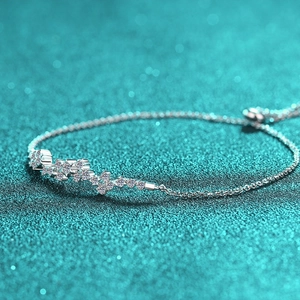 S925 sterling silver moissanite bracelet with starburst design and adjustable slider