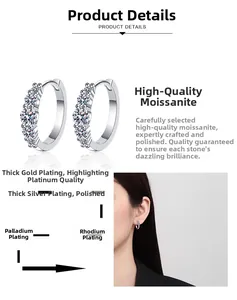 Detail of S925 silver moissanite hoop earrings with multi-layer plating and model view