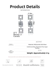 Moissanit-Quastenohrringe Spezifikationstabelle mit 925er Silberdetails und Maßen