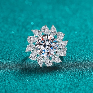 S925 Sterling Silver Flower Shaped Ring For Women Round Cut Sparkling Moissanite Zirconia Engagement Wedding Fashion Jewelry