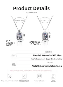 Detailed size and material specification chart for the 925 sterling silver moissanite necklace