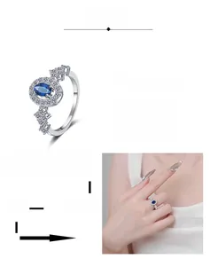 Detail of silver S925 oval blue moissanite ring showing plating and polishing process
