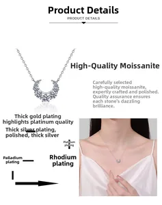 Detailed view of crescent moon moissanite pendant with multi-layer plating process