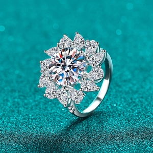 Elegant S925 sterling silver sunflower ring with 5-carat pear-cut moissanite stone