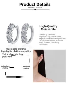 Detailed view of S925 sterling silver moissanite hoop earrings with multi-layer plating