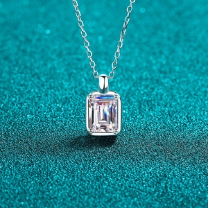 925 Sterling Silver Moissanite Pendant Necklace For Women Zirconia Square Emerald Cut Minimalist Daily Commuting Jewelry