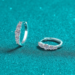 Sparkling S925 sterling silver hoop earrings with round cut moissanite stones