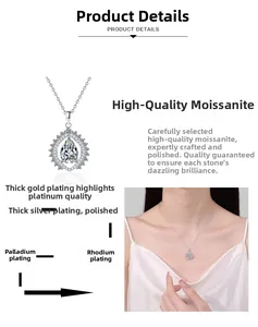 Macro detail of pear-cut moissanite pendant with premium multi-layer rhodium plating