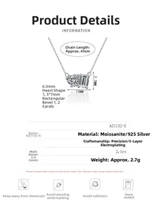 Detaillierte S925 Silber Moissanit Herzkette mit 45cm Kette und 2,0ct Herzanhänger