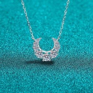 S925 Sterling Silver Moissanite Necklace Crescent Horseshoe Smile Pendant Elegant Clavicle Chain Fine Jewelry For Women