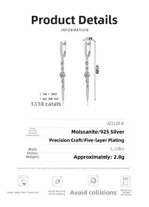 Spécifications détaillées des boucles d'oreilles moissanite en argent S925 avec dimensions