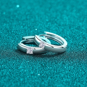 Elegant S925 sterling silver hoop earrings with square moissanite on blue glitter base