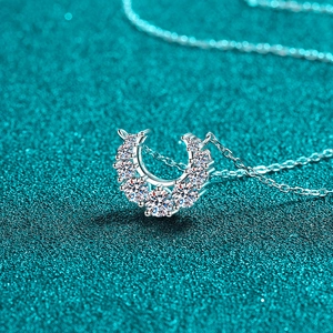 S925 sterling silver crescent horseshoe necklace with sparkling moissanite stones