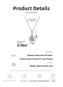 Détails du collier cœur en argent S925 avec pendentif en moissanite de 0,5 carat