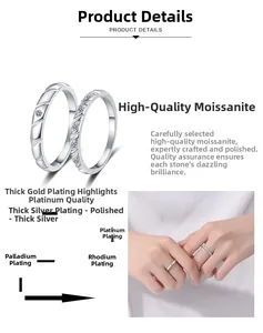 Dettaglio degli anelli di coppia in moissanite con placcatura multistrato e finitura lucida