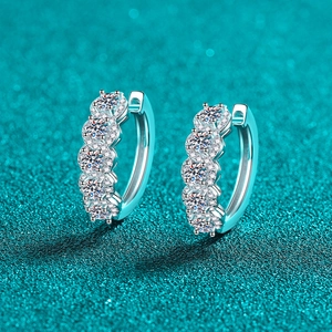 S925 Sterling Silver Moissanite Hoop Earrings For Women Round Cut Pave Rhinestone Buckle Huggie Fine Jewelry Anniversary Gift