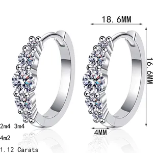 Sparkling S925 sterling silver moissanite hoop earrings with dimensions 16.6mm by 18.6mm