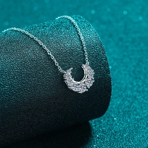 Elegant S925 sterling silver crescent moon necklace with moissanite diamonds for women
