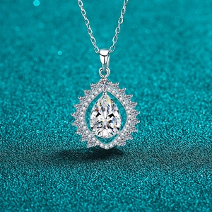 S925 Sterling Silver Pear Shaped Moissanite Pendant Necklace For Women Elegant Halo Sunflower Waterdrop Zirconia Jewelry Gift