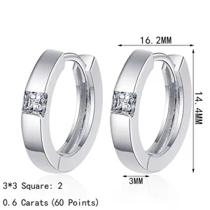 S925 sterling silver hoop earrings featuring a 0.6 carat square moissanite stone