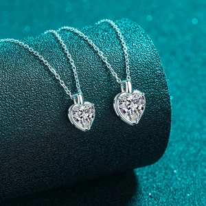 Elegant S925 sterling silver heart moissanite necklace with brilliant cut stone on O-chain