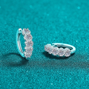 Elegant S925 sterling silver hoop earrings with moissanite cluster pave on cyan glitter