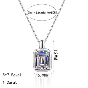 Minimalist S925 sterling silver necklace with 1 carat emerald cut moissanite pendant