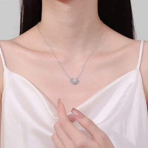 Elegant S925 sterling silver crescent necklace with sparkling blue moissanite crystals