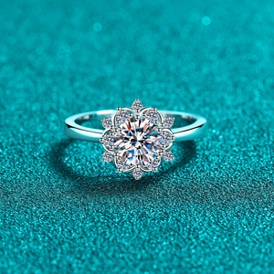 S925 Sterling Silver Moissanite Ring For Women Sunflower Halo Zirconia Engagement Wedding Luxury Jewelry Accessory Gift