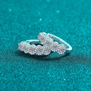 Elegant S925 sterling silver hoop earrings with brilliant row of moissanite stones