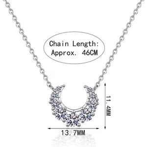 S925 sterling silver crescent moon necklace with sparkling moissanite diamonds