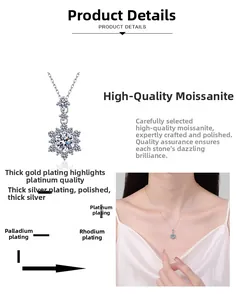 Detail of S925 silver snowflake pendant with moissanite stone and multilayer plating