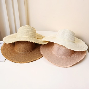 Frayed edge straw hats for women in four colors for beach sun protection
