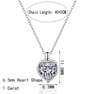 Elegant S925 sterling silver heart moissanite necklace with adjustable chain length