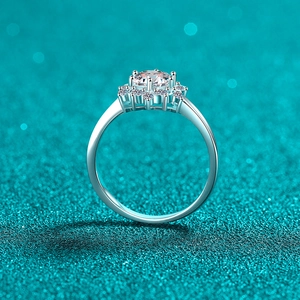 Classic S925 sterling silver moissanite sunflower halo ring with side stone accents