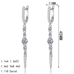 Boucles d'oreilles pendantes en argent S925 et moissanite avec pierres 1,118ct