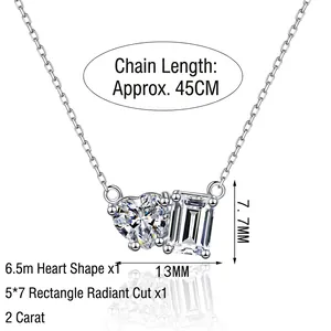 S925 Sterling Silber Halskette mit Herz und Smaragdschliff Moissanit Anhänger 2ct