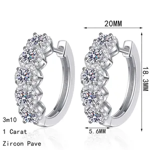 Elegant 925 sterling silver moissanite hoop earrings with dimensions and 1ct stones