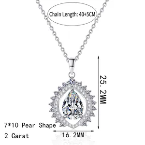 Elegant S925 sterling silver pear-shaped moissanite pendant necklace with halo stones