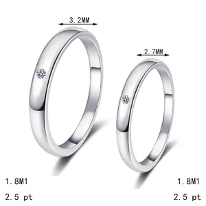 S925 sterling silver couple rings set with round diamonds in 2.7mm and 3.2mm width