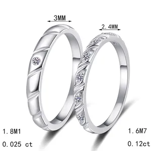 Anelli di coppia in argento 925 e moissanite con larghezza di 3 mm e 2,4 mm