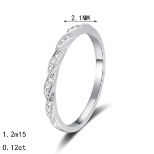 S925 Sterlingsilber Moissanit Ring mit Wellenband und 0,12ct Diamanten, 2,1mm Breite
