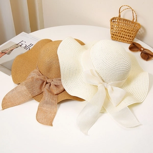 Women Large Brim Straw Hat Vacation Sun Protection Beach Hat With Elegant Bowknot Breathable Summer Outdoor Sun Straw Hat