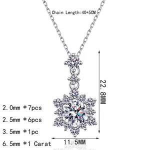 Elegant S925 sterling silver snowflake pendant necklace with 1 carat moissanite gemstone