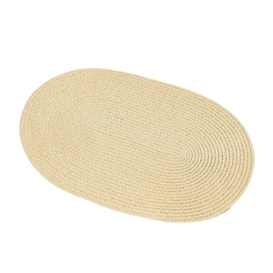 Handwoven oval straw mat in natural beige color for DIY sun hats or home decor