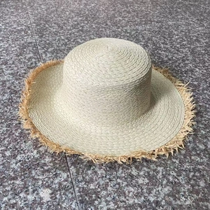 Damen Sommer Flacher Strohhut Aus Papier Mit Ausgefranstem Rand Breiter Krempe Strand Sonnenschutz Handgefertigt Atmungsaktiv Urlaub Kappe