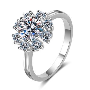 Anello girasole in argento S925 con moissanite brillante e gambo a doppia fascia di lusso