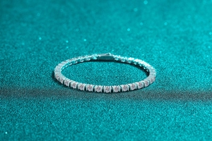 Detailed view of S925 sterling silver tennis bracelet with brilliant moissanite stones