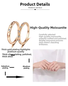 Detailed view of champagne gold moissanite rings set with multi-layer plating finish