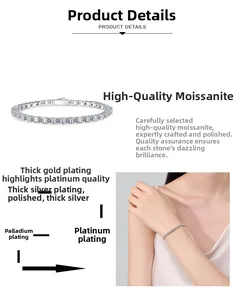 Detail showing multi-layer plating of rhodium and silver on moissanite tennis bracelet